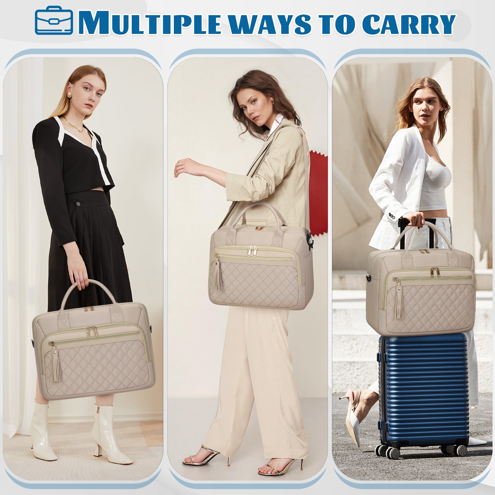 RAINSMORE Laptop Bag 17.3 Inch Messenger Shoulder Bags for Women Waterproof Computer Briefcase Large Laptop Case for Work Business Office College Travel,Khaki