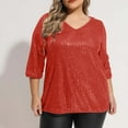 thumbnail image 4 of Delliss Women's Summer Sparkle Sequin Cold Shoulder Top V Neck Loose T Shirt Basic Blouses, 4 of 9