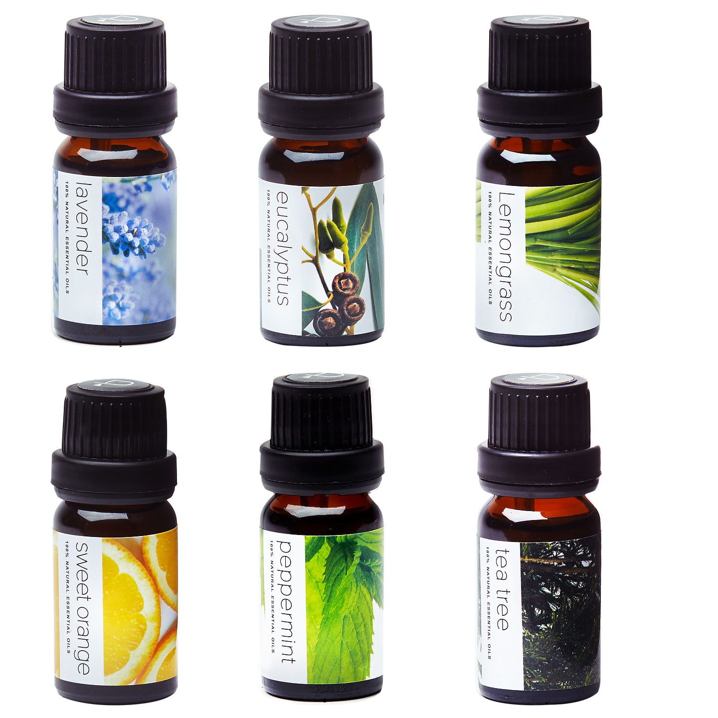 ISURI Oli Essenziali per Diffusori - 6×10ML Puri 100% Essenze per Diffusori  Aromaterapia di Lavanda, Tea Tree, Eucalipto, Menta, Limone e Arancia