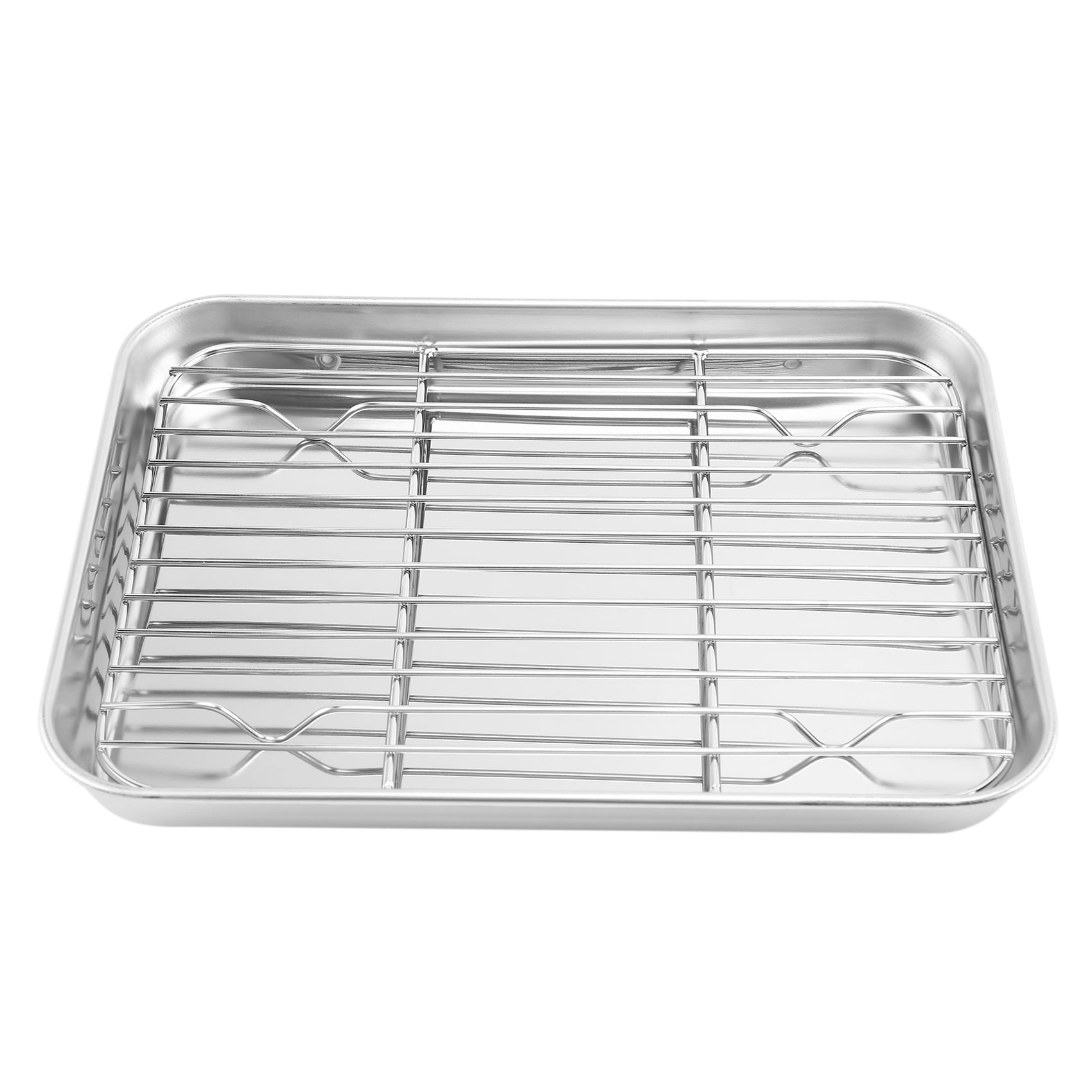 9 Inch Toaster Oven Tray and Rack Set, Small Stainless Steel Baking Pan with Cooling Rack