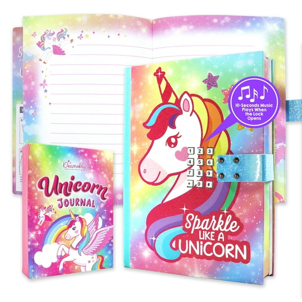 Diario con unicornio A5, decorado con purpurina, para niñas de 4 a 8 ...