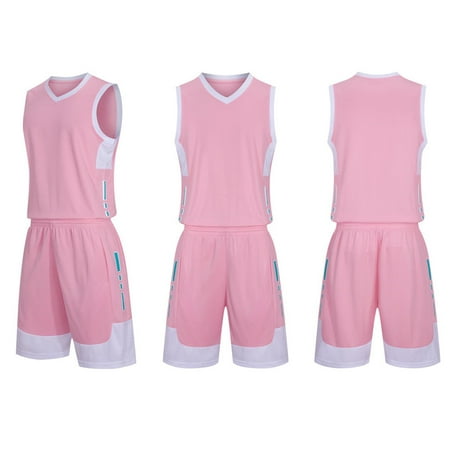 BRGZLK Children s Sports Shorts Sets Kids Trendy Solid Color Casual Round Neck Sleeveless Basketball Shirt With Elastic Waist Shorts Sports Quick Dry Set Pink 6-7 Years
