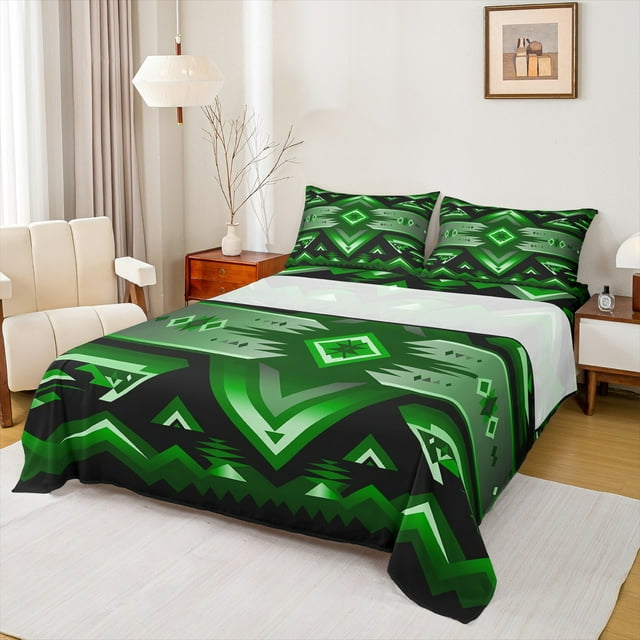 Erosebridal Southwest Desgin Sheet Set Twin,Green Aztec Theme Bedding Sets Twin Size,Abstract Geometric Geometry Twin Sheet Sets,Ultra Soft Room Decorative,3 Pieces