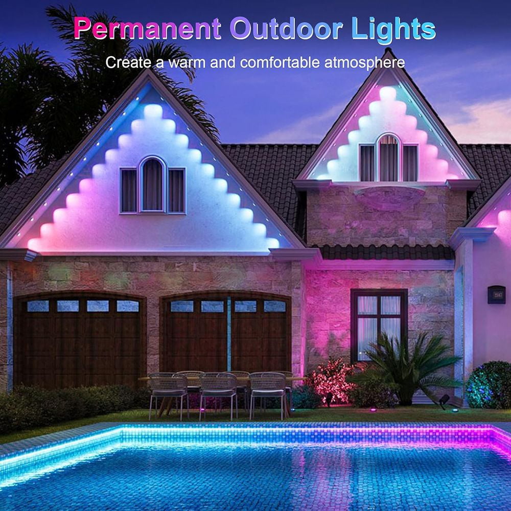 200FT Permanent Outdoor RGB Lights,Waterproof Smart LED Eaves Lights with App/Remote Control,for Christmas and All Holiday Decor,Daily and Accent Lighting,House Roof and Garden Lighting Brand: SINLEY
