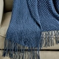 thumbnail image 3 of Wellco  Reversible Soft Knitted Throw Blanket With Boho Tassels - 50" x 60", Solid Color, Blue, 3 of 5