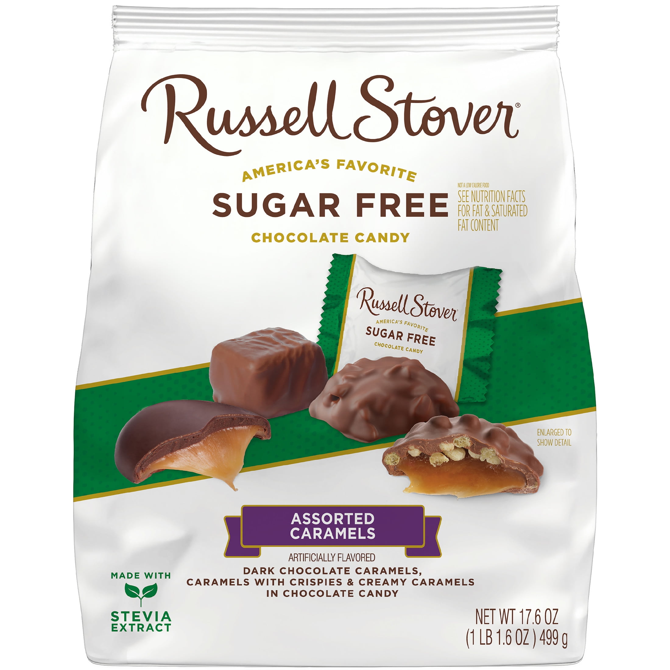 RUSSELL STOVER Sugar Free Assorted Caramels Chocolate Candy, 17.6 oz. bag ( 36 pieces)