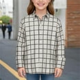 thumbnail image 2 of Ulitacool T Shirt For Girls Long Sleeve Plaid Shirts Button Down Clouse Fall Winter Lapel Blouse Relax Fit Wear Light Gray 11-12 Years, 2 of 6
