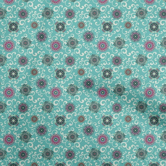 oneOone Cotton Poplin Turquoise Blue Fabric Asian Suzani Sewing Material Print Fabric By The Yard 42 Inch Wide