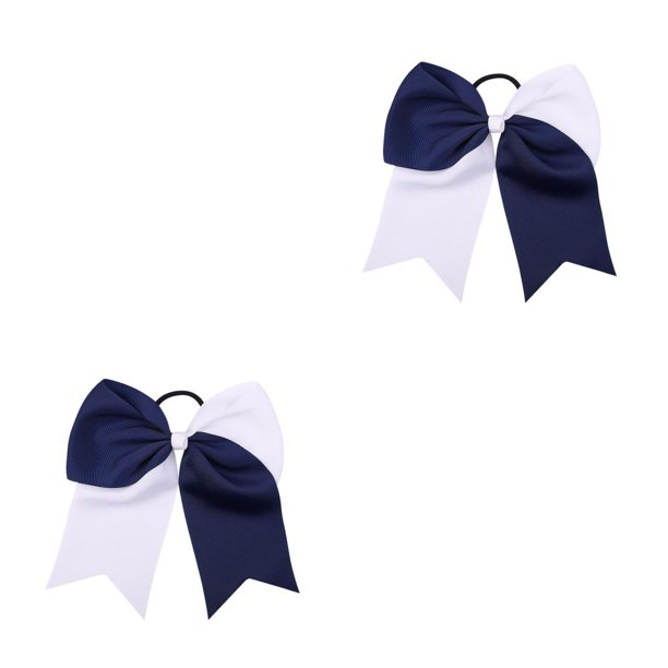 Qarigey Banda para el cabello grande Nudo de lazo Elástico Color a juego Estilo pijo Coleta Titular Pelos Cuerda Scrunchie Accesorios Azul azul marino+blanco 2Conjunto