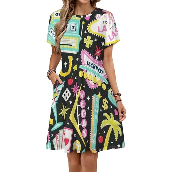 Viva Las Vegas Women's Dress Short Sleeve Summer Sundress Summer Women Clothes