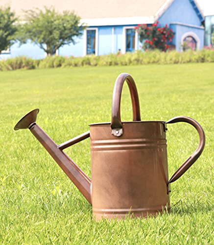 WEQUALITY Copper Watering Can for Outdoor&Indoor Plants，1 Gallon Metal Plant Watering Can,Galvanized Steel Gardening Tool，Antique Copper Colored. 