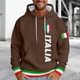thumbnail image 2 of XIAOCHA Men's Drawstring Hoodie Italia Flag Graphic Long Sleeve Pullover Top, Coffee, Sizes L, 2 of 4