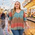 thumbnail image 2 of Tops de mujer plus size Agnes Orinda con rayas de teñido anudado, cuello en V, mangas 3/4, blusas casuales 3X multicolor, 2 of 8