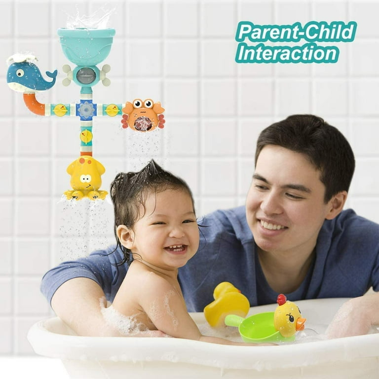 Hanmun Bath Toys for Toddlers 1-3 with Shower Head - Cute Duck Sensory Toys Toddler Bathtub Water Toy Suction Cup Water Game, Birthday Gifts for