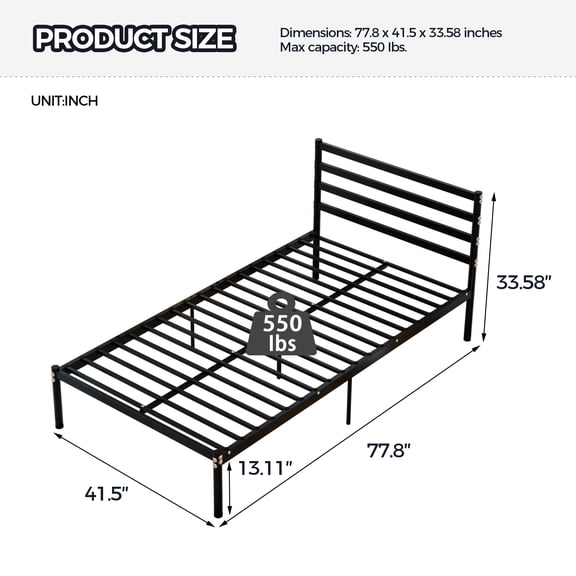 LHKJ Twin Metal Platform Bed Frame with Under-Bed Storage, Black