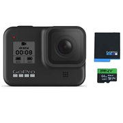 Angle View: GoPro HERO8 Black Waterproof Action Camera with Touch Screen 4K Ultra HD Video 12MP Photos 1080p Live with Accessory Bundle - 1 Additional GoPro USA Batteries + PNY 64GB U3 microSDHC Card