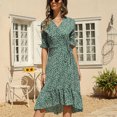 thumbnail image 2 of Vedolay Womens Dresses Shift Dress for Women V Neck Short Sleeves Solid Color Casual Summer Dresses,Green M, 2 of 5