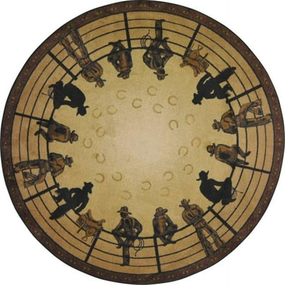 Cowboy Carpets Breaking Horses Round Western Area Rugs  Multi Color - 5 ft. 4 in.