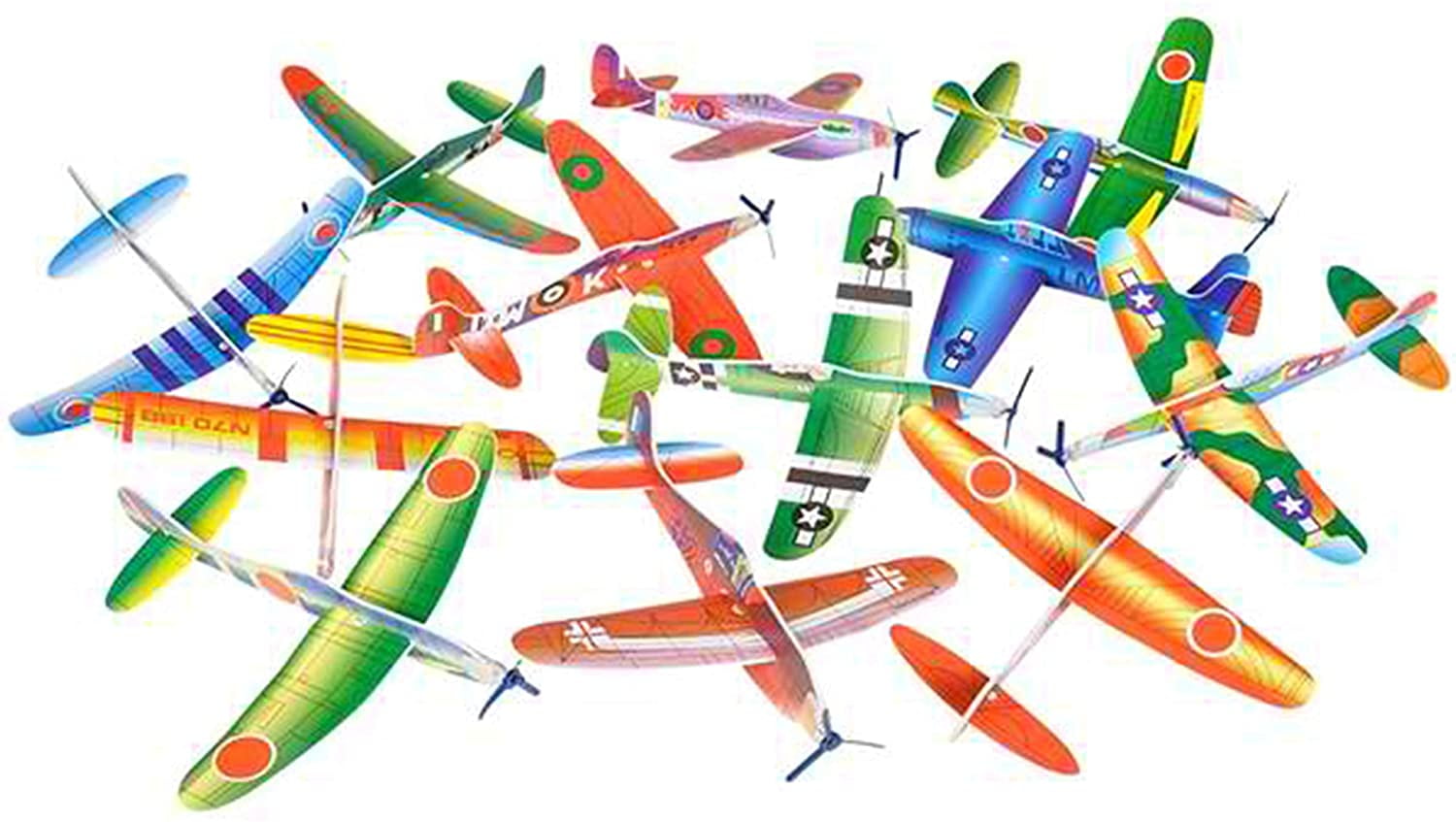 World War 2 Fighter Plane Gliders - Set Of 12 Large 16 Inch Foam Airplane Toys