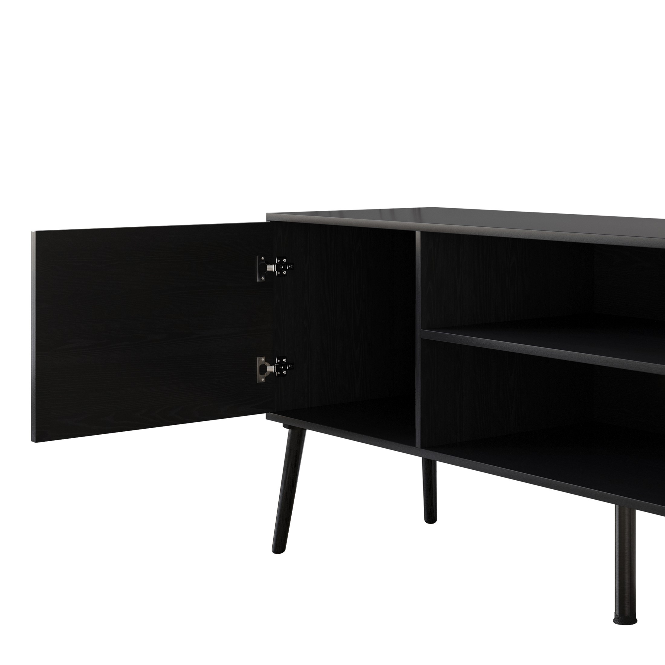 Home Design Dixon 63" TV Stand with Spacious Storage Compartments and Open Shelves, Modern Vintage Design for Living Room, Black