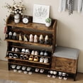 thumbnail image 7 of Shoe Cabinet with Bench, Farmhouse Narrow Slim Shoe Storage Cabinet 2 Flip Drawers for Entryway Hallway Living Room,Antiseptic Wood, 7 of 7