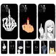 thumbnail image 2 of Funda de tpu negra para iphone 5 5s se 2020 6 6s 7 8 plus x 10 XR XS 11 12 13 mini pro MAX, cubierta trasera de dibujos animados, dedo medio Fivean unisex, 2 of 2