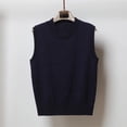 thumbnail image 2 of Spring Knit Sleeveless Sweater Vest for Women Solid Color Round Neck Layering Top Autumn Casual Wear Crew Neck Navy XL, 2 of 4