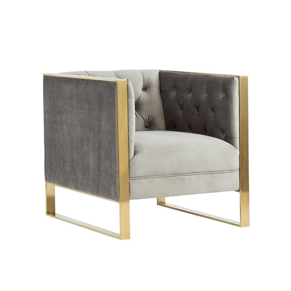 Divani Casa Carlos Modern Grey Velvet & Gold Accent Chair