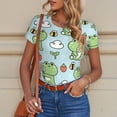 thumbnail image 6 of KLL Women 's Crew Neck Bodysuit Jumpsuits Cute Floral Frog Print Short onesies Stretch T Shirts, 6 of 7