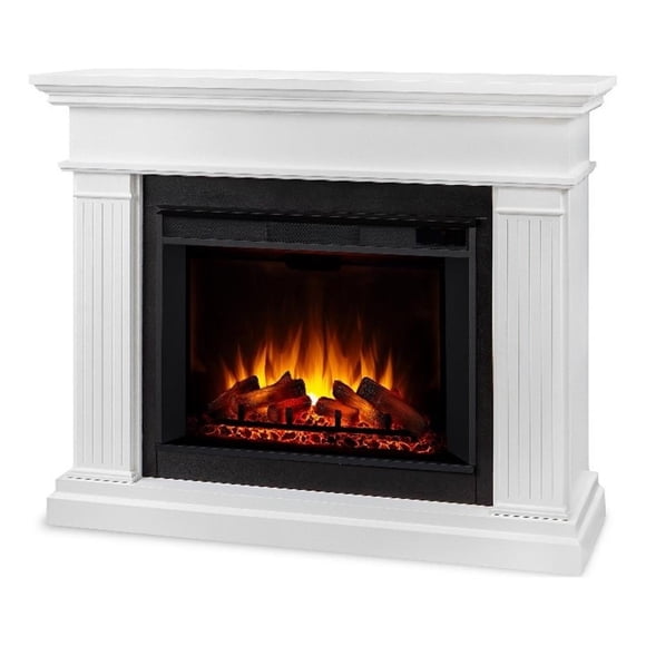 Pemberly Row Contemporary Wood Grand Electric Fireplace in White