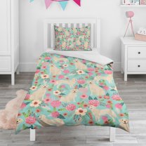 Golden Retriever Dog and Flowers Duvet Cover and Pillowcase Set for Single Bedding, Bedroom Accessories for Kids Teens