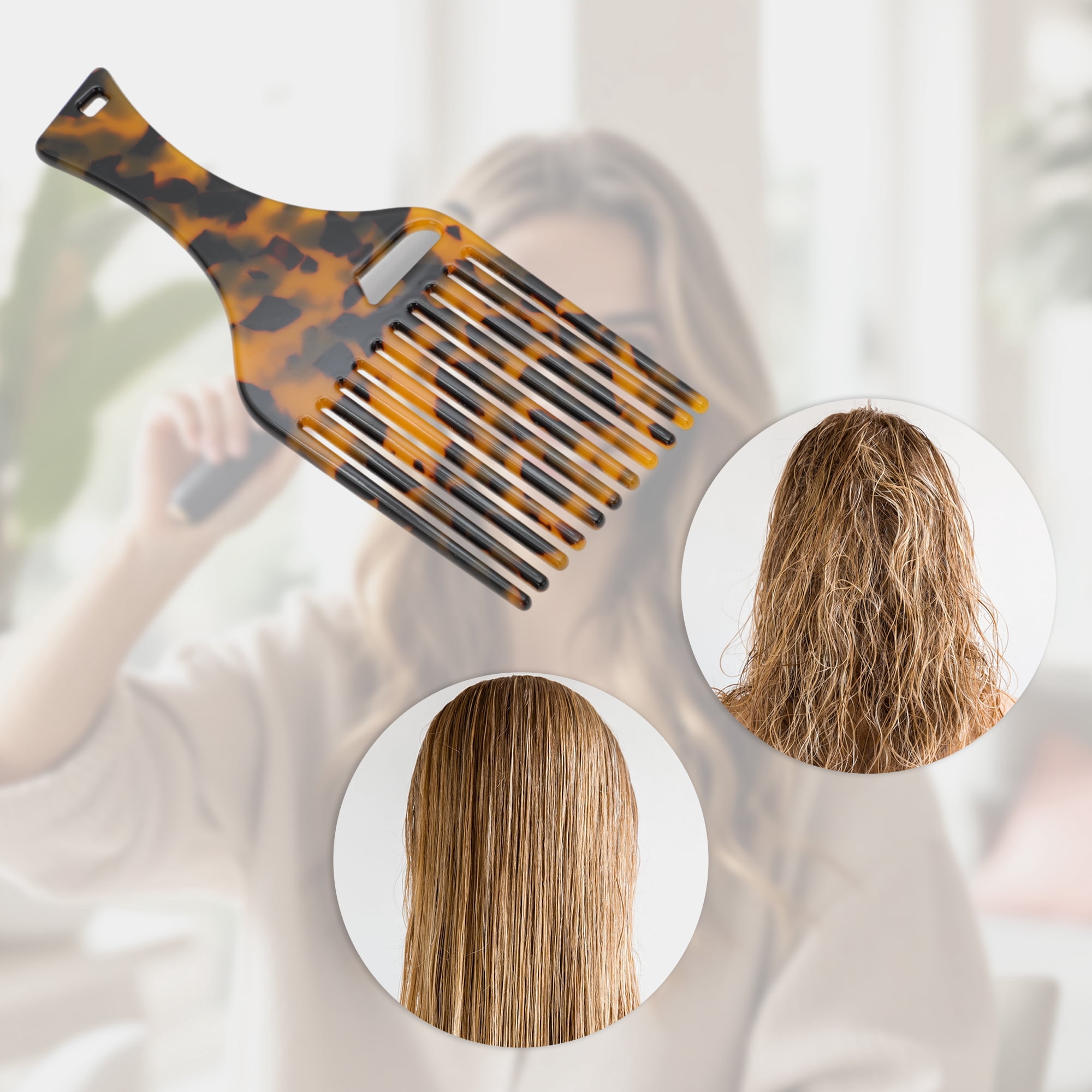 Unique Bargains 1 Pc Durable Long Handle Hair Insert Comb Tortoiseshell Color