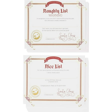 UPC: 0843128146430 | Nice and Naughty List Certificates – 48-Pack Christmas Certificate Paper from Santa Claus for Kids  Xmas Party Favors  Gold Foil Print Design  36 Nice List 12 Naughty List  180 GSM  11 x 8.5 Inches