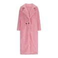 thumbnail image 4 of Dolkfu Womens Jacket Fleece Double Breasted Pink Cardigan Coat Open Front Fuzzy Trench Coat Women Coats L, 4 of 6