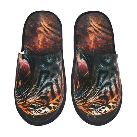 Balery Cool Tiger Slient Indoor Furry Fleece Comfort House Shoes Soft Non-Slip Home Shoes Cotton slippers House Slippers-- Large