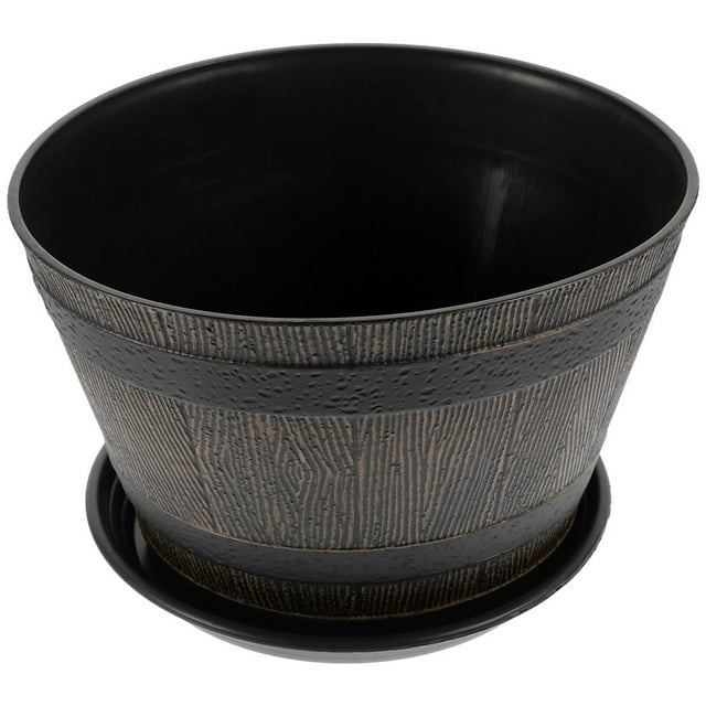 LEEYNEER Pot de Fleurs en Plastique en Forme de Tonneau en Bois Galvaniser l'Eau Grand Gris Foncé