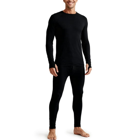 COOPLUS Mens Thermal Underwear Top & Pants One Set
