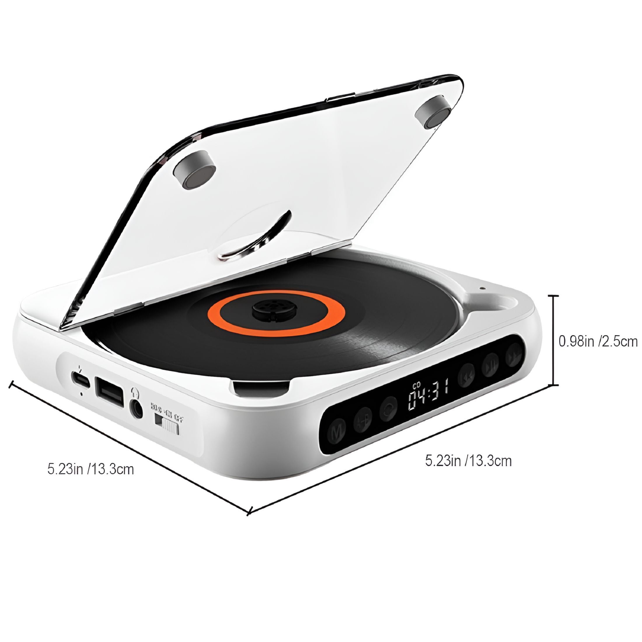 GJX 2026 New Bluetooth Rechargeable Cd Player with Hold Function Led Display Usb Audio Port,2000Mah Personal Mp3 Cd Player for Listening Music Prenatal Education Children Study