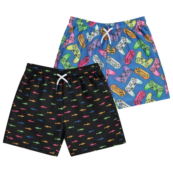 BCOOL 2 Pack Boys Swim Trunks Size 4-5, Quick Dry Swimming Shorts with Liner