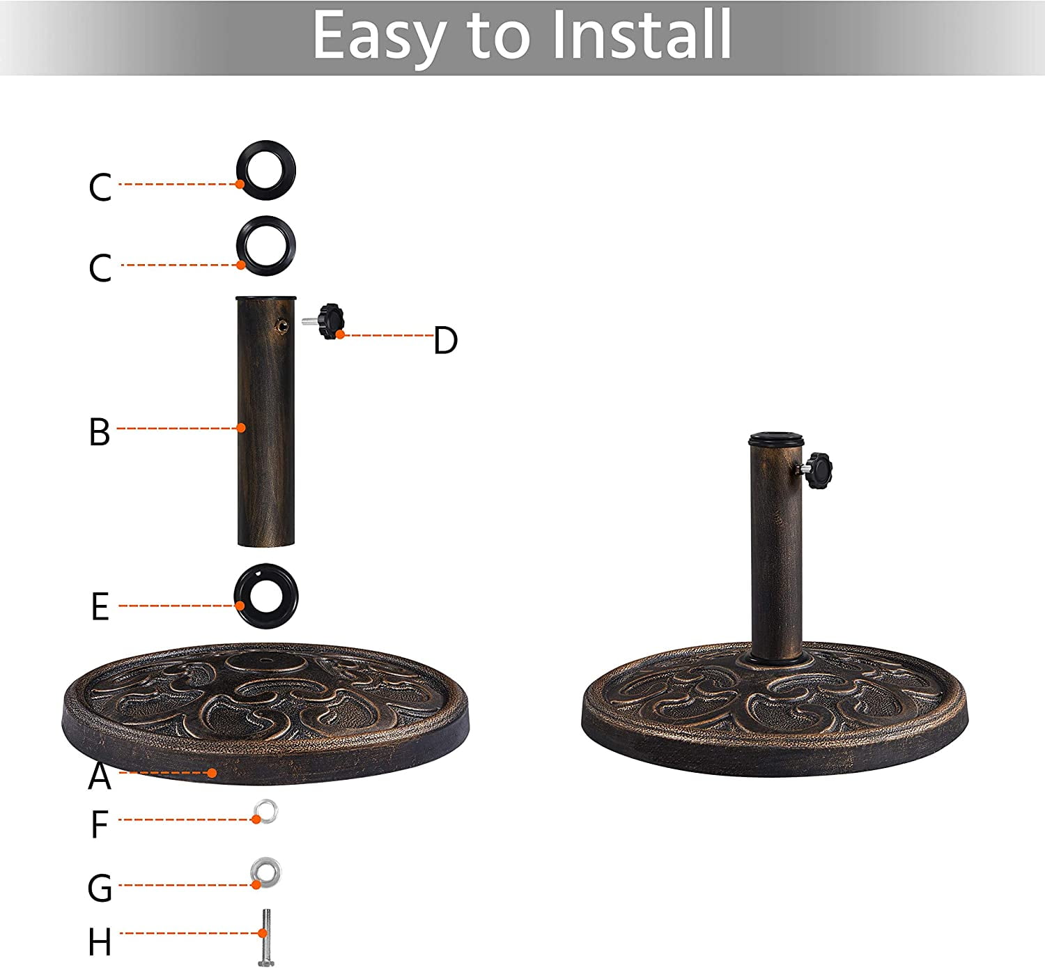 HJTER 22lbs Umbrella Base Stand Heavy Duty Outdoor Patio Umbrella Stand for Deck, Garden, Lawn - Bronze