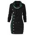 thumbnail image 1 of Dress For Women Plaid Button Collar Drawstring Stitching Tops Tunic Casual Long Sleeve Pullover Shirts, 1 of 8