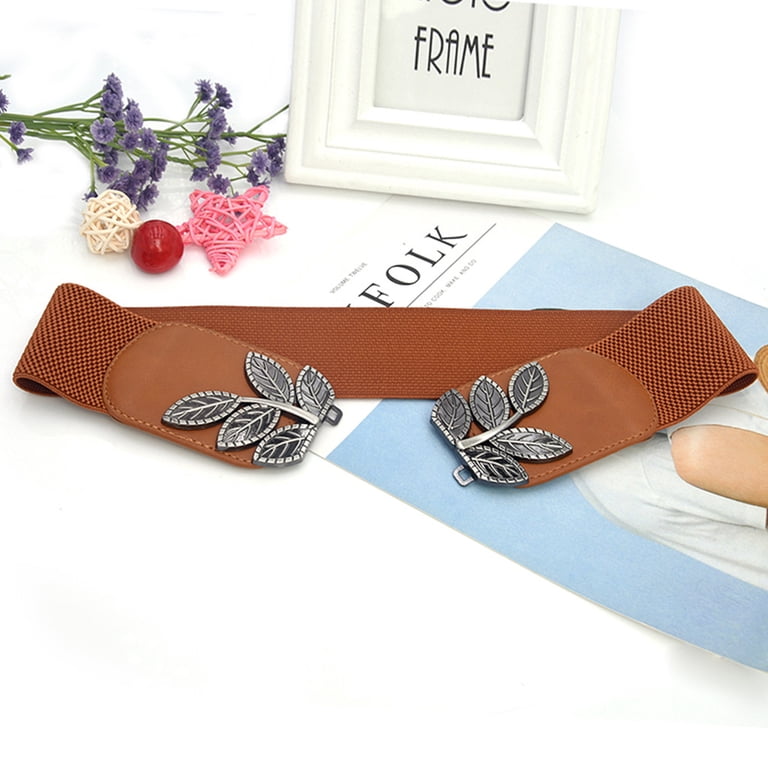 gold leaf belt for dress Wuphunn Women's Stretchy Vintage Wide Gold/silver Buckle Waist Belts for women Elastic Waistband Q1 Coffee One Size Winter 2025