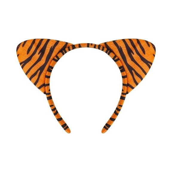 Tiger Ears Headband Costume Accessory – Orange and Black Striped Tiger Ears for Halloween, Jungle Animal Dress-Up, Performances, and Cosplay for Adults