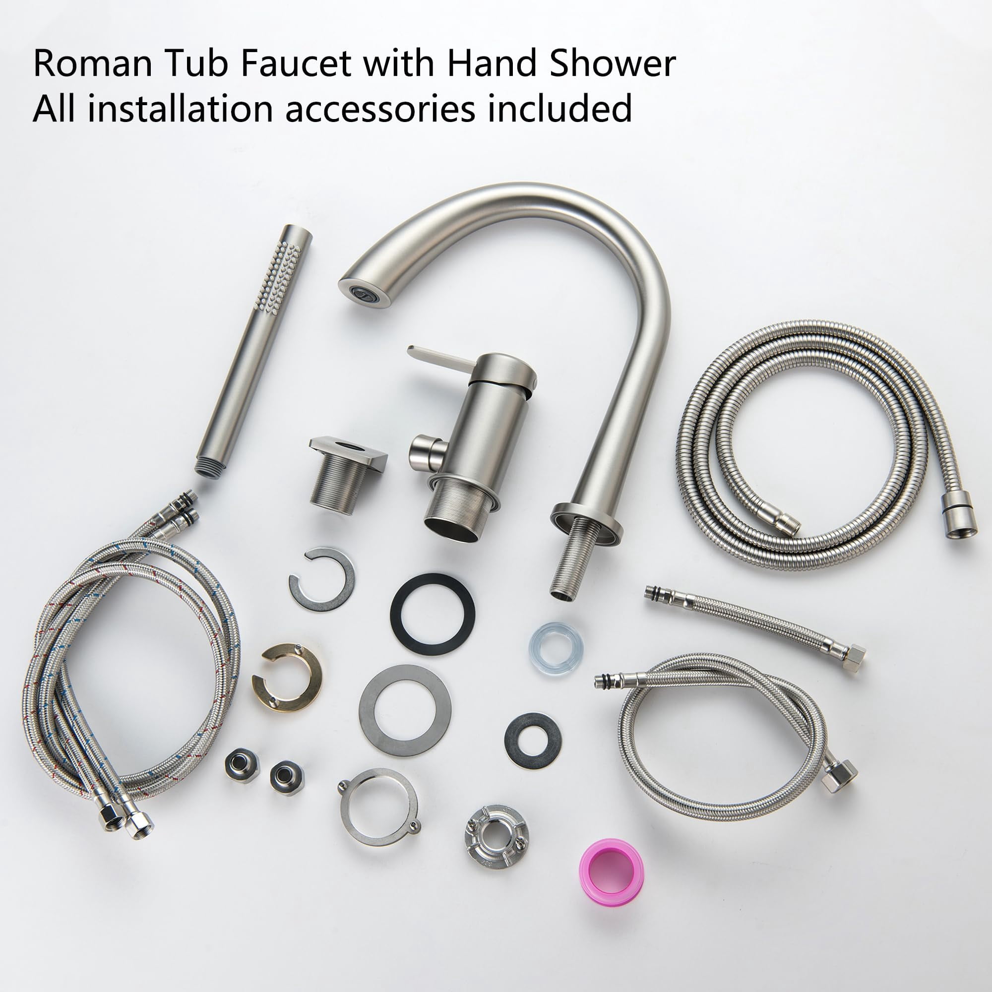 Roman Tub Faucet With Hand Shower 3 Hole Deck Mount Filler Bathtub Sprayer High Flow Set Brush Nickel