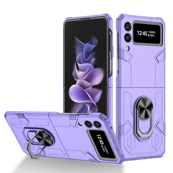 Galaxy Z Flip 3 Case,Rugged Military Grade Anti-Fall Shockproof Heavy Duty Protective Phone Case with Kickstand Magnetic Ring Stand Full Body Case For Samsung Galaxy Z Flip 3,Purple