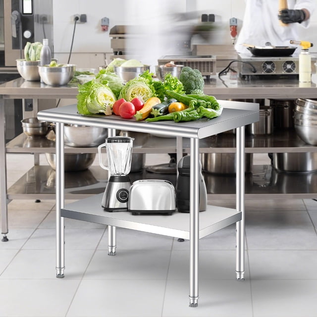 Kojooin Table de Traiteur en Acier Inoxydable, Table de Travail Commerciale 36 x 24 Po avec Tablette Réglable