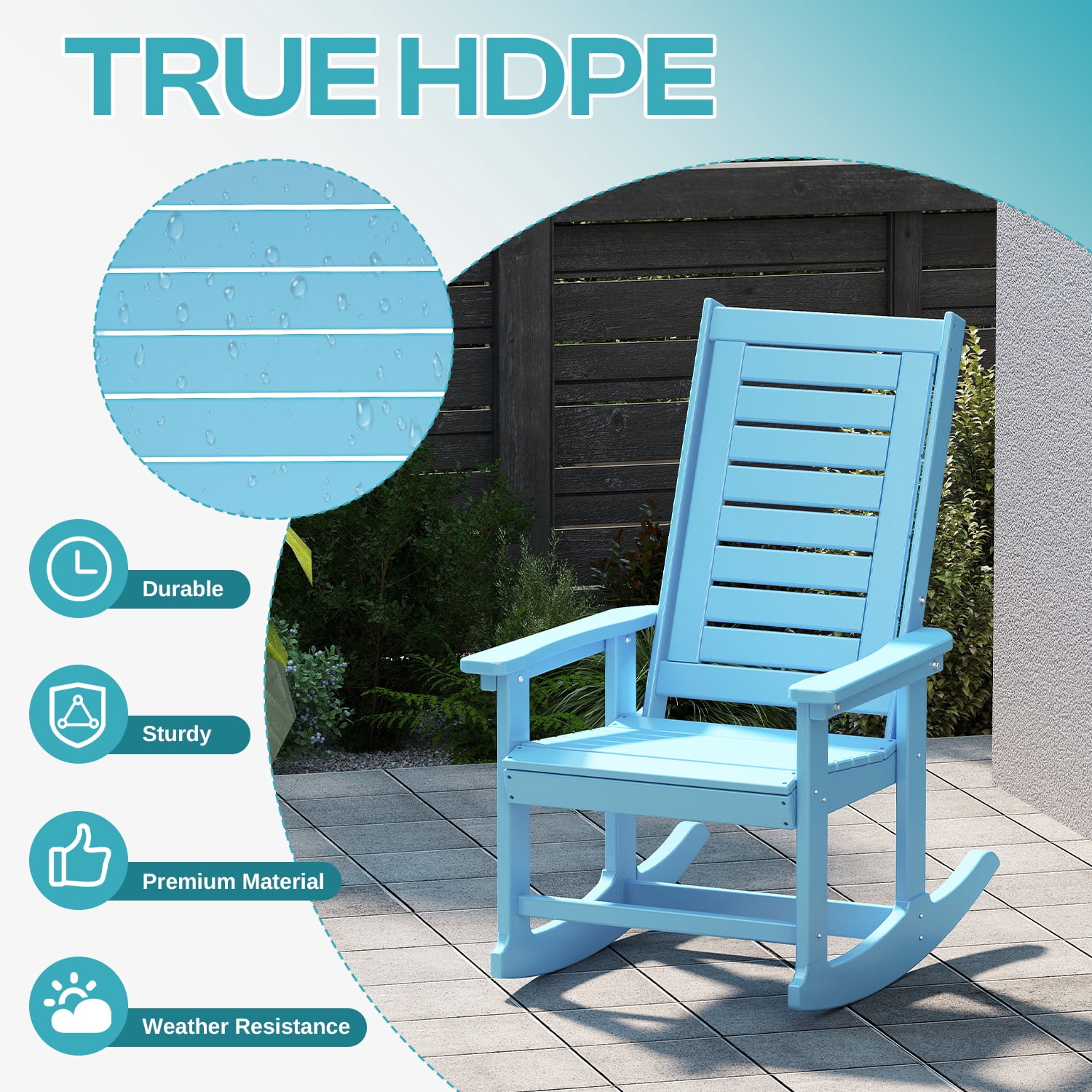 FODINGHILL Outdoor Rocking Chair Set,2 Rocking Chairs with 1 Side Table,HDPE Patio Furniture Sets,High Back Porch Rocker,2-Tier End Table for Backyard Garden Balcony,Arctic