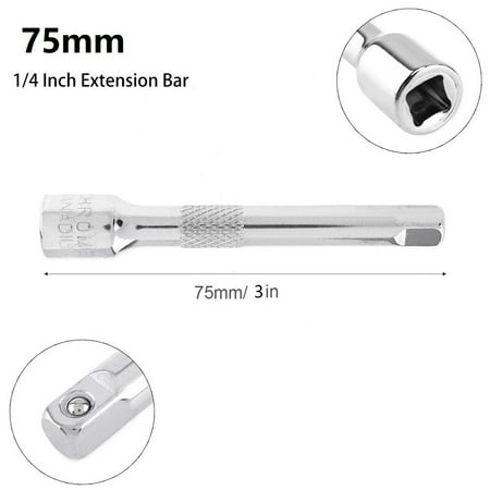 

1/4 Inch Chromed Steel Extension Bar Ratchet Socket Wrench Adapter 50/75/100MM
