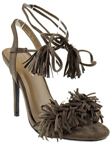 fringe open toe heels