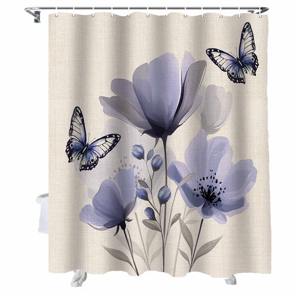 Shower Curtains Ombre Purple Flowers Butterfly Bath Curtain Retro Plant Waterproof Bathroom Shower Curtain Set with Hooks Decoration 72 x 72 Inches